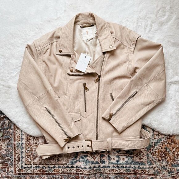 Convertible Ted Baker Valerii Leather Biker Jacket, Ivory 5 Spring Summer Jacket - Picture 1 of 17